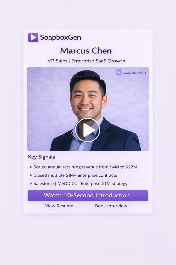 Marcus — Revenue Leader candidate profile card