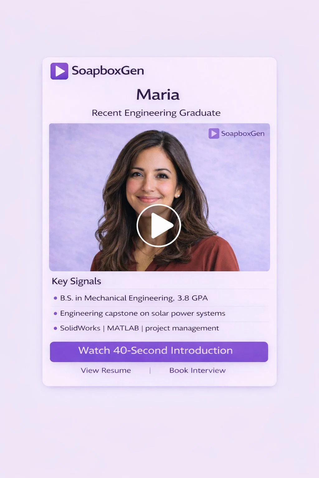 Maria — Recent Engineering Graduate candidate profile card